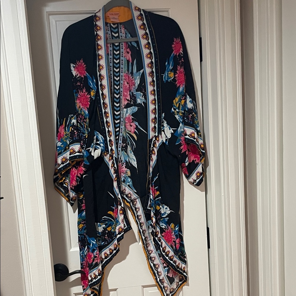 Flying Tomato Black Floral Kimono Top